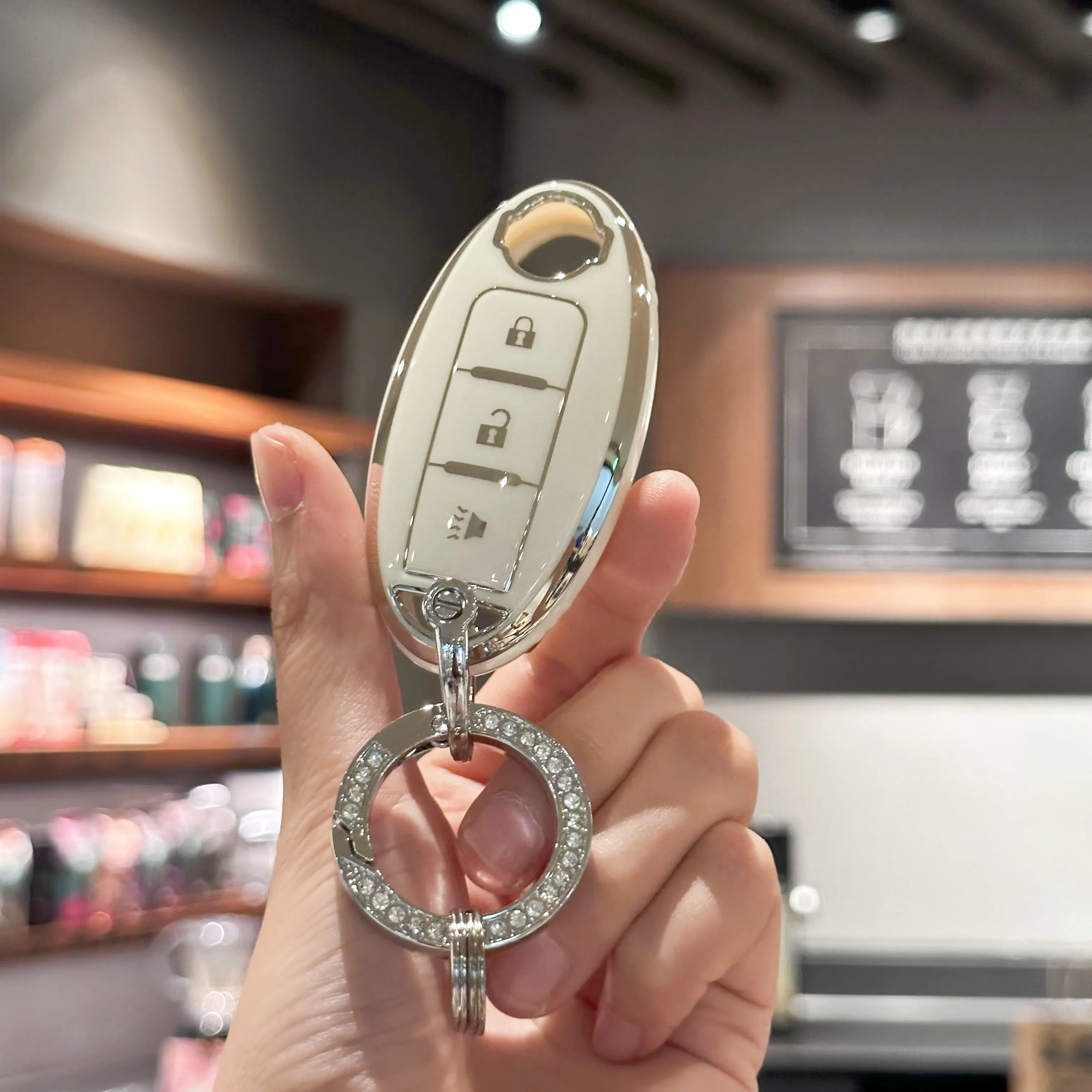 Key Fob Cover with Bling Lanyard Keyring for Nissan 370Z Armada Kicks Murano Pathfinder Rogue Titan Versa Note Infiniti