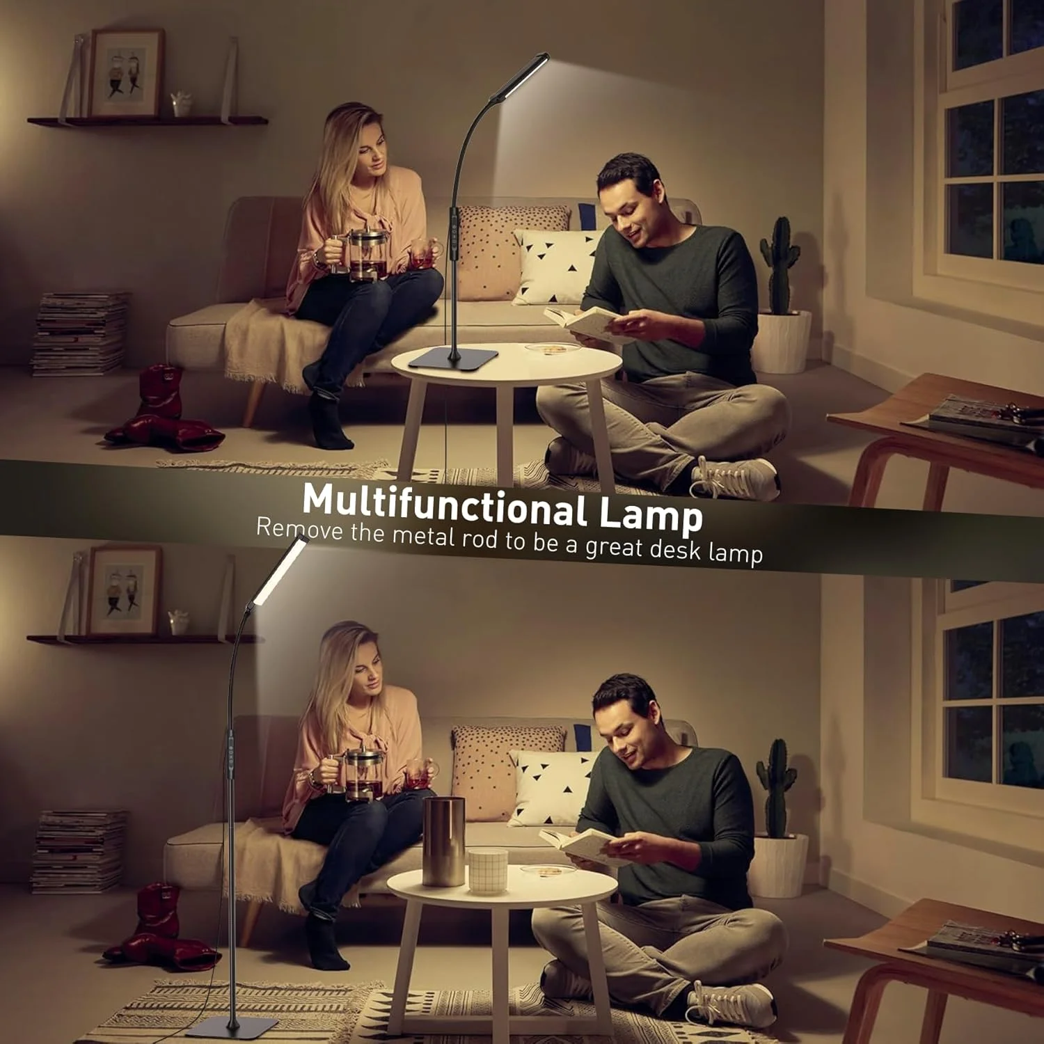 LED Floor Lamp Changeable Reading Lamp 3000K-6000K 10 Brightness Levels Flexible Gooseneck Adjustable for Living Room Bedroom