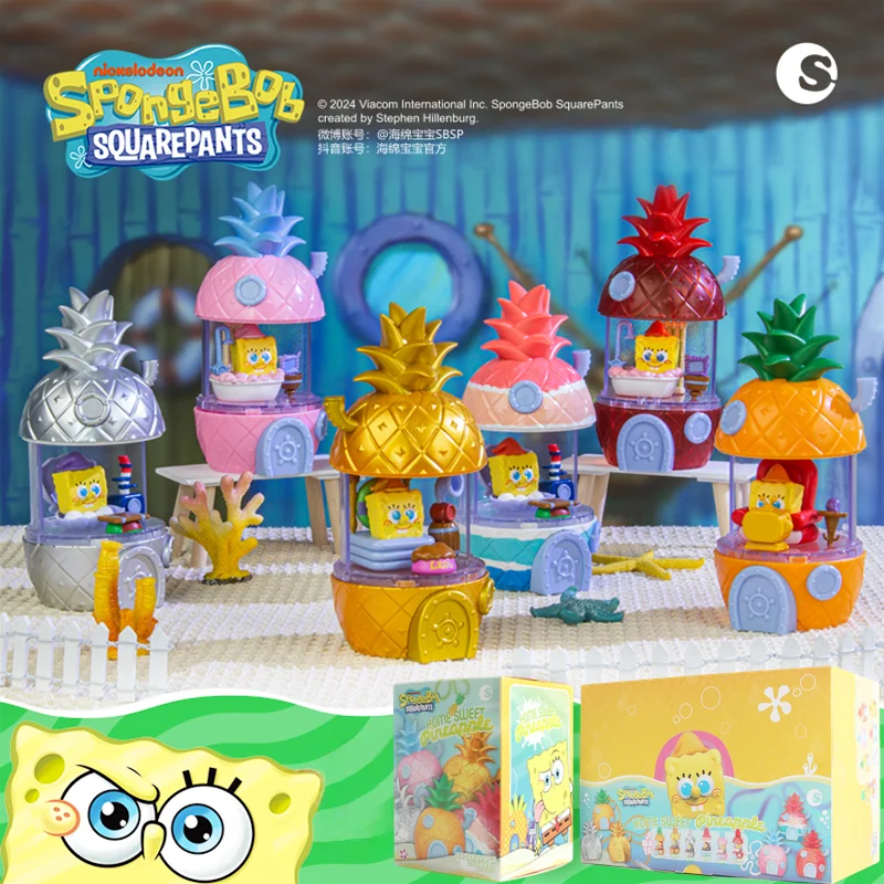 Bob l'éponge Squarepants ananas maison Bikini bas figurine boîte aveugle jouets ornement de bureau assemblage Anime poupée cadeaux de noël