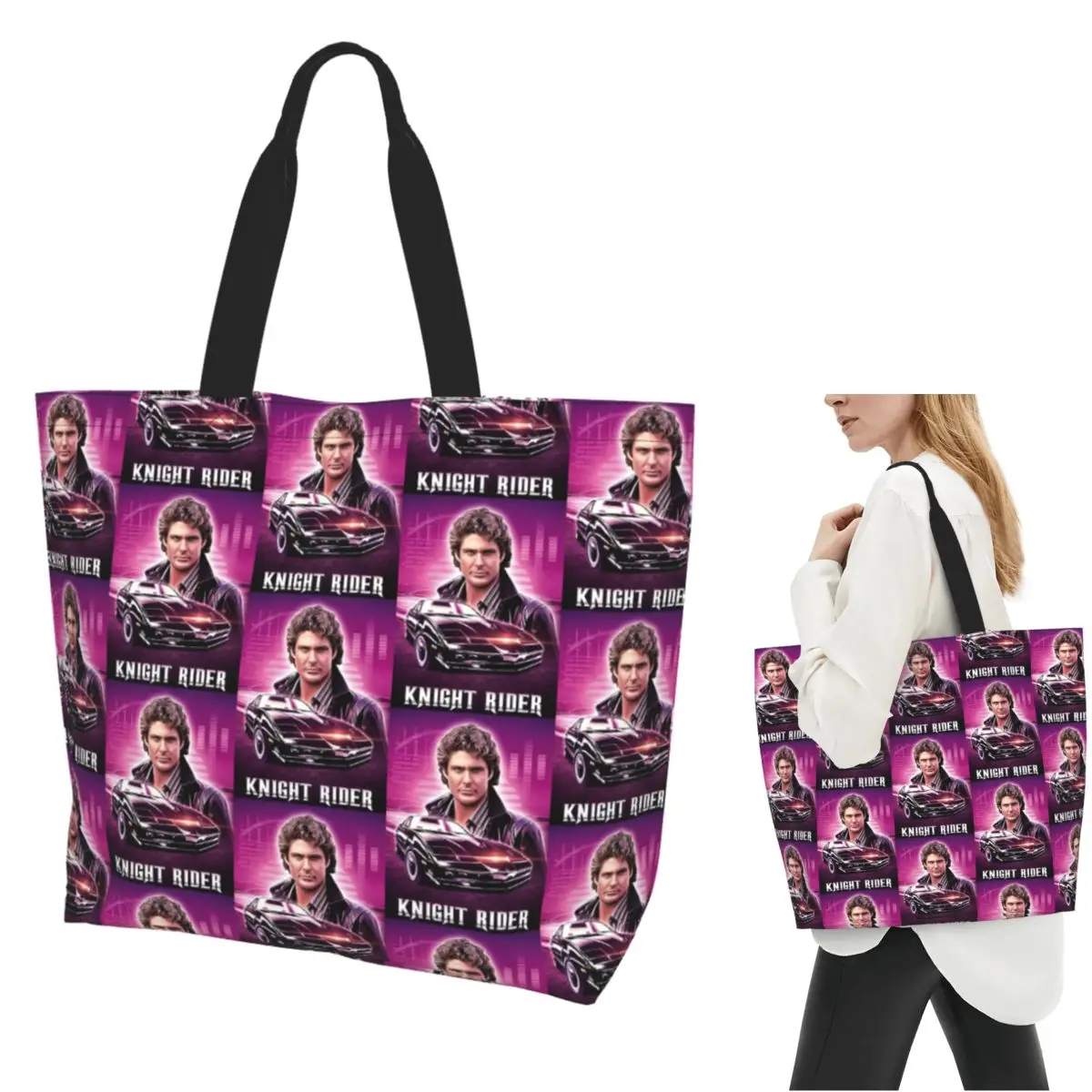 Knight Rider Action Tv Series Shopping Tote Bag Canvas Large Capacity Shoulder Bags Shopper Grocery Handbag for Women