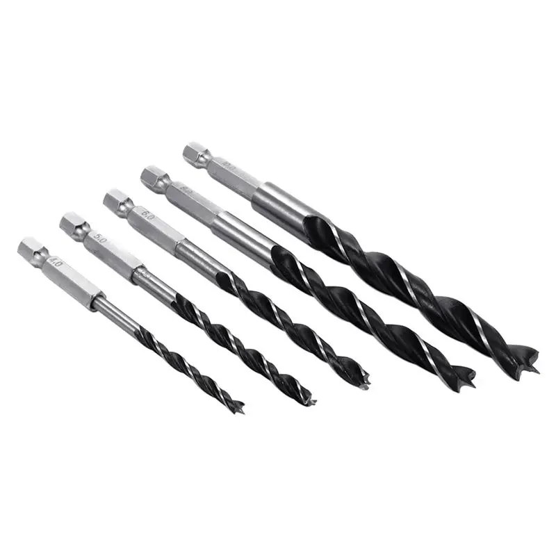 HSS 1/4 pollici codolo esagonale Brad Point punte elicoidali Set cambio rapido 5 pezzi 4 - 10mm per utensili in legno