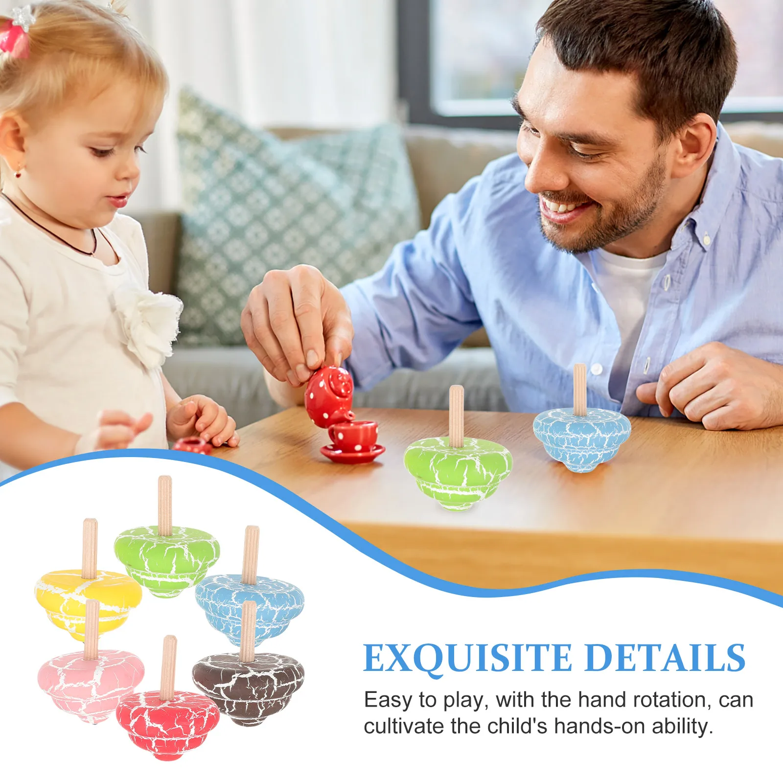 

6 Pcs Rotating Gyro Toys for Kids Wood Child Desk Gyroscope Wheel Gyroscopes Spinning Top