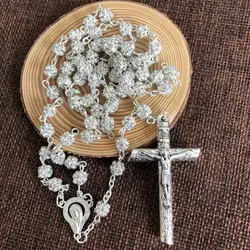 Free shipping white or black rosary bead necklace/ catholic rosary/ glass rosary / rhinestone rosary special offer