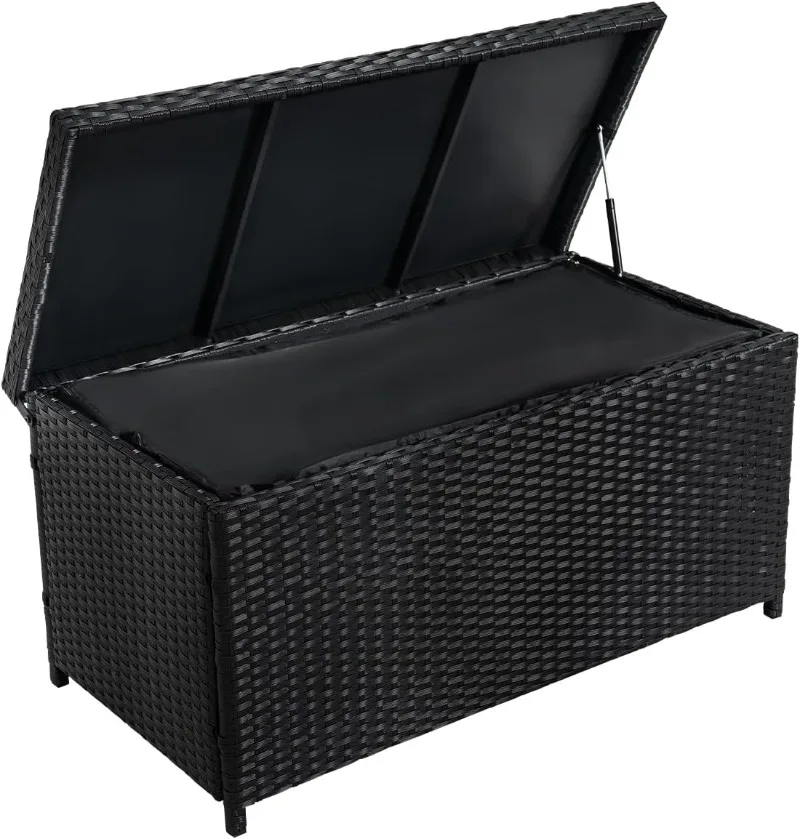 

70 Gallon Wicker Storage Box with Waterproof Liner, Patio PE Rattan Storage Container for Outside, Deck Box with Hinged, Black
