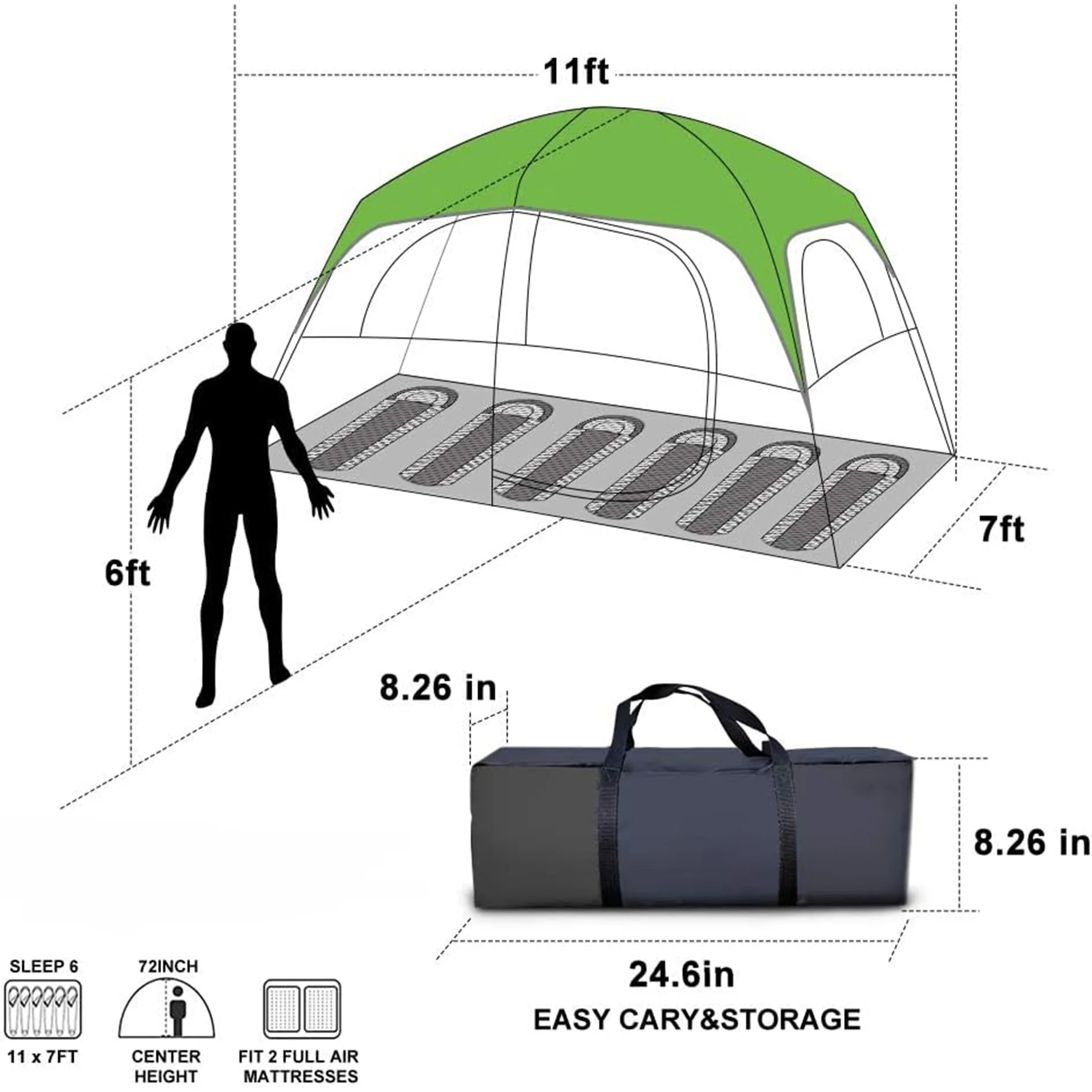 camping tent, waterproof and windproof family tent, double layered