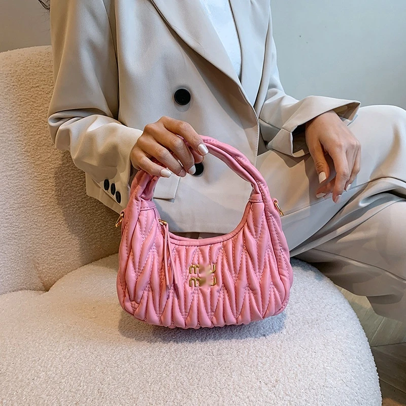 Fashionable Pleated Underarm Bag Shoulder Bag Casual Fashion Simple And Fashionable Sweet And Trendy Handbag Girls Birthday Gift