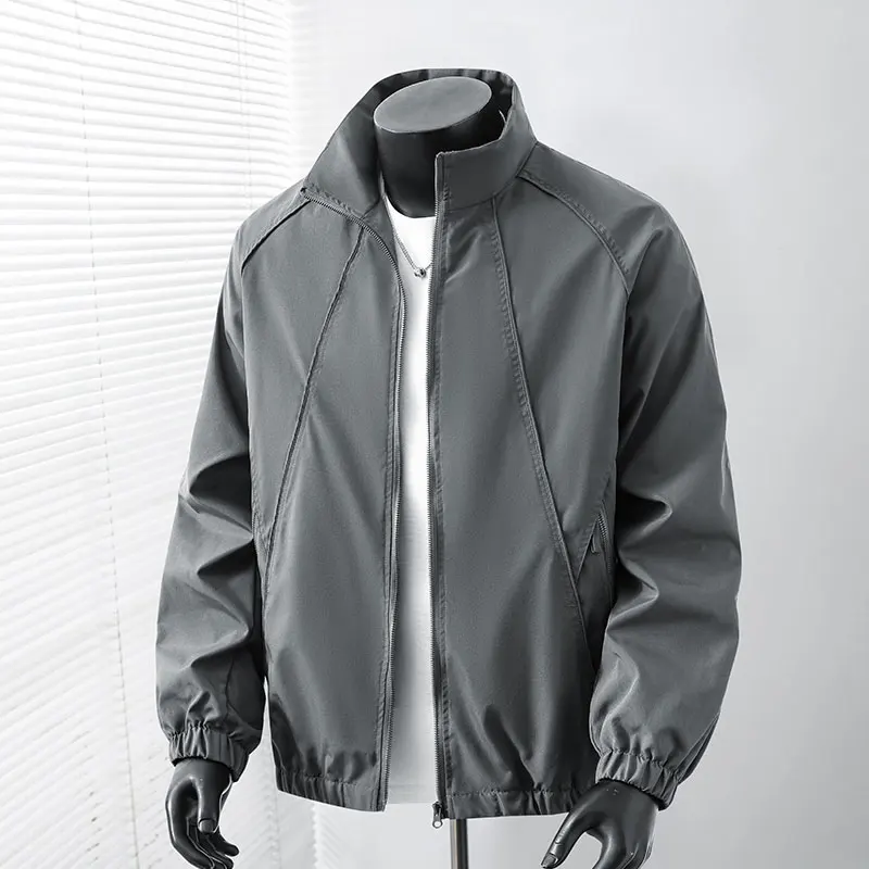 

Men's Loose Long Sleeve Jacket Spring New High Street American Design Trendy Windproof Stand Collar Coat Casual Style Polyest...