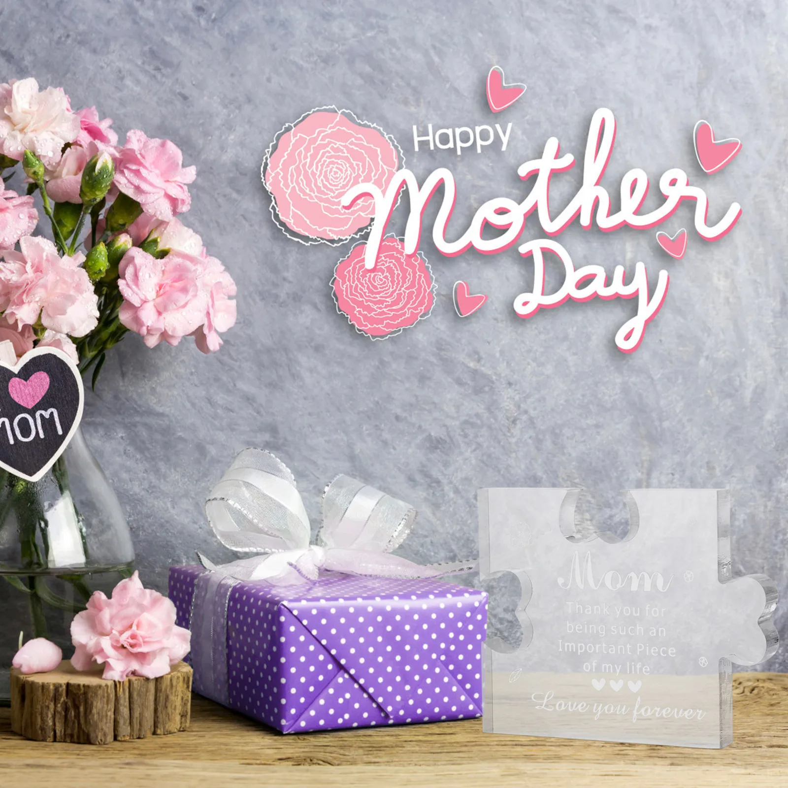 

Mother's Day Puzzle Acrylic Desktop Ornament Chic Decoration Tabletop Sign Party Decoration Mom Gift Mothers Day Decorations