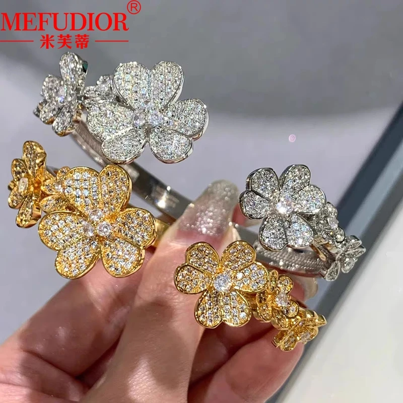 18K Gold\925 Sterling Silver Moissanite Diamond Bracelet 7 Flowers Opening Women‘s Bangle High Quality Luxury Jewelry Party Gift