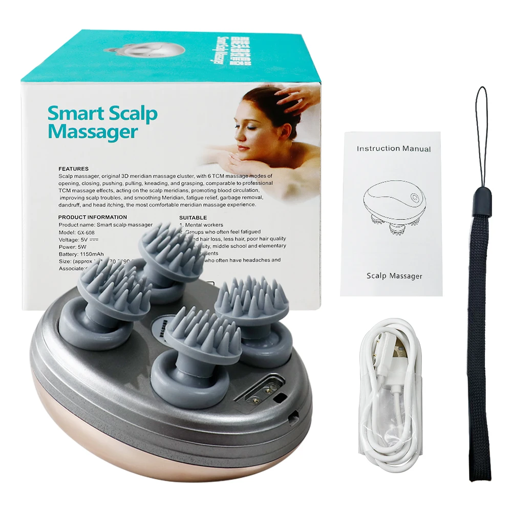 Electric Head Massager Deep Tissue Kneading Vibration for Hair Growth Body Stress Relax Relaxtion Portable Scalp Massager