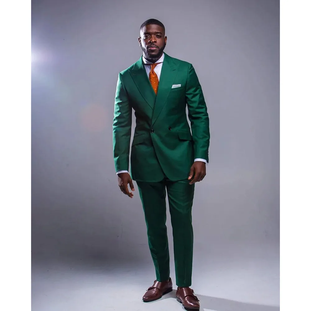 

Green Casual Men's Suits Double Breasted Peaked Lapel Casual Outfits 2 Piece Jacket Pants Daily Outwear 2 Piece Jacket Pants