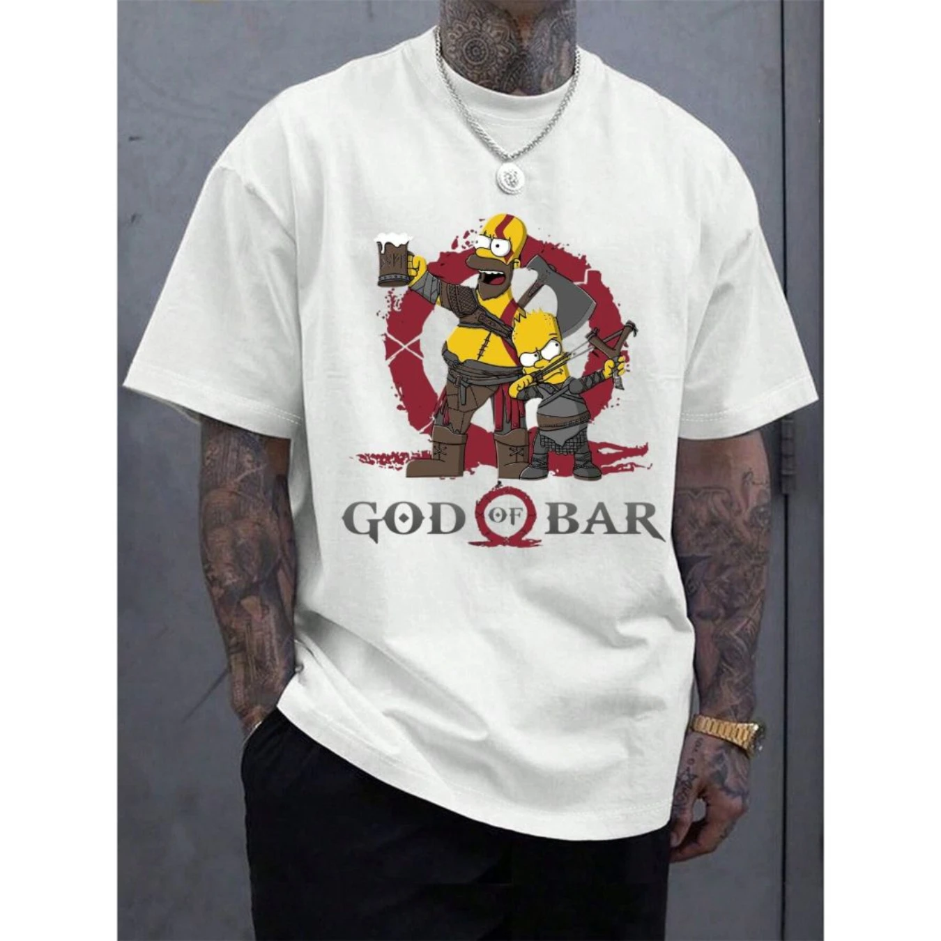 Men's Cotton Shirt Simpsons God of Bar Basic Short Sleeve Premium T-Shirt Personalized Homer Simpson Basketball Style