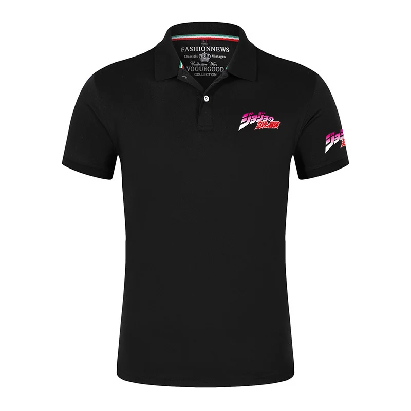 

2025 Summer Men's Anime Jojo Bizarre Adventure Logo Print Comfortable Breathable Versatile Simple Quick Drying Polo Shirt