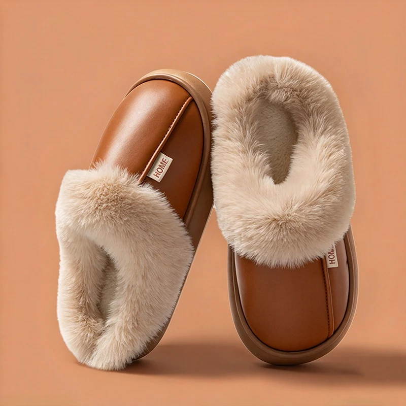 Damen-Hausschuhe, Winter, für drinnen und draußen, warm, rutschfest, Baumwollschuhe, wasserdicht, flauschige Hausschuhe, Paar-Schlafzimmer-Plüsch-Hausschuhe – Detail 8