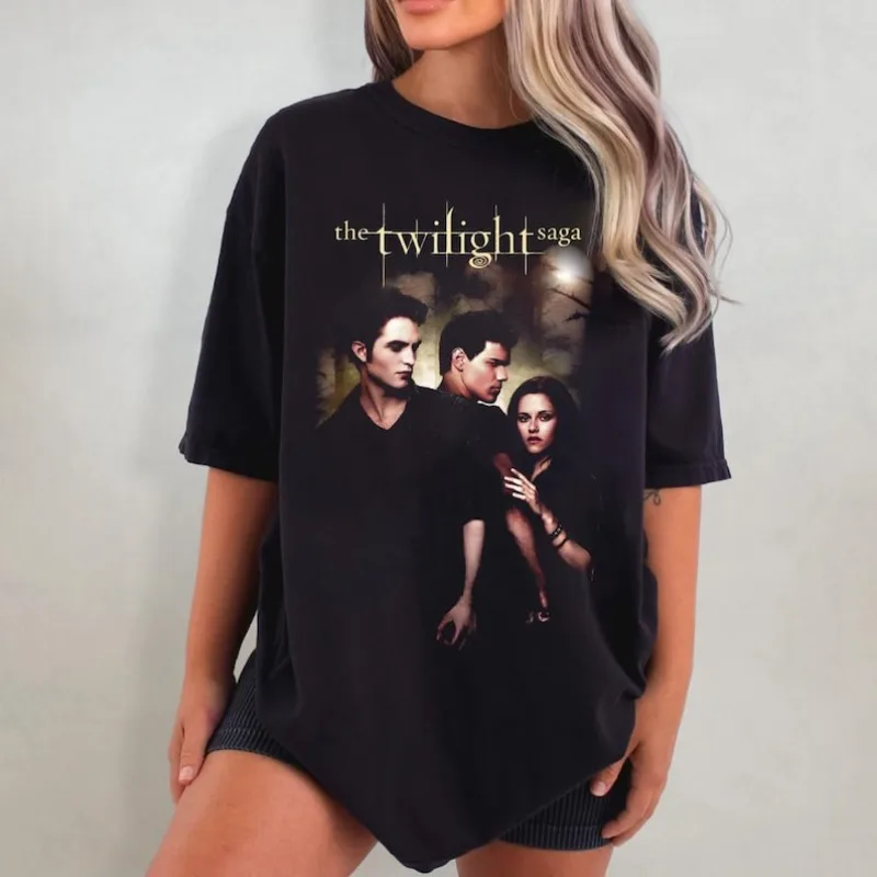 Filme crepúsculo fãs homenagem t presente para fãs casal topos retro a saga crepúsculo impressão manga curta camiseta filme 2000s