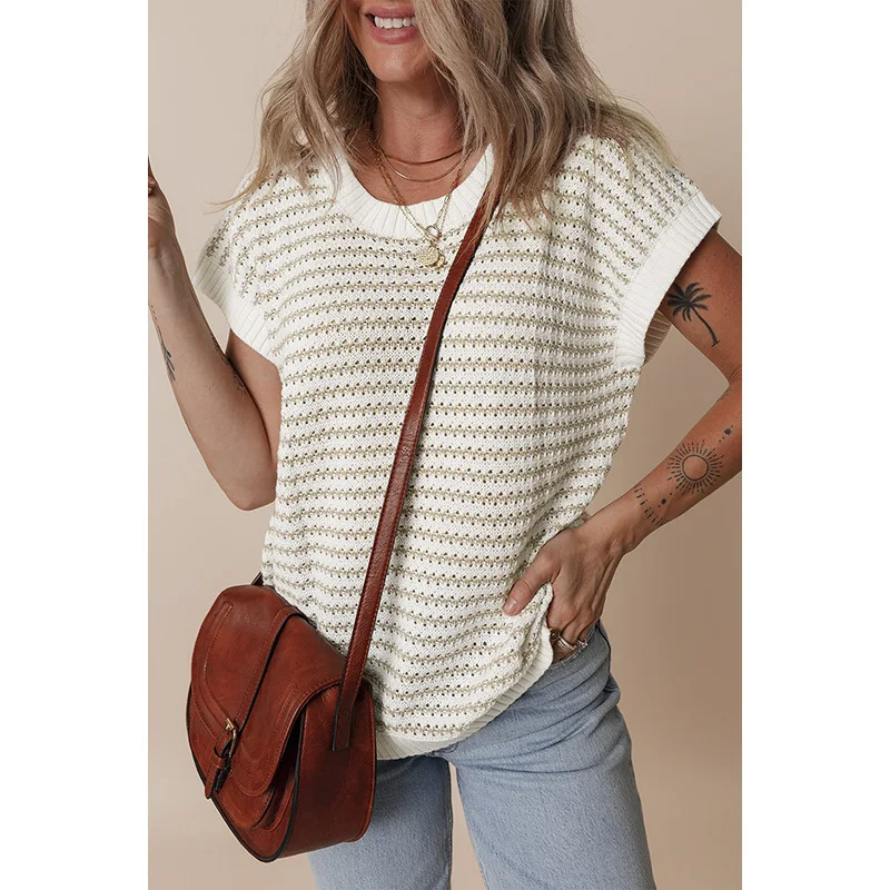 

Women's Striped Knitted Vest European American Fashion Contrast Color Stitching All-match Summer Pullover