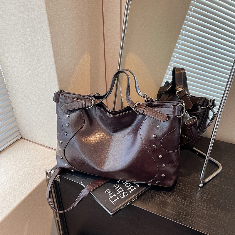 2025 New Vintage Large Capacity Commuter Tote Bag Women Autumn PU Leather Portable Handbags Female Shoulder Crossbody Bags Sam