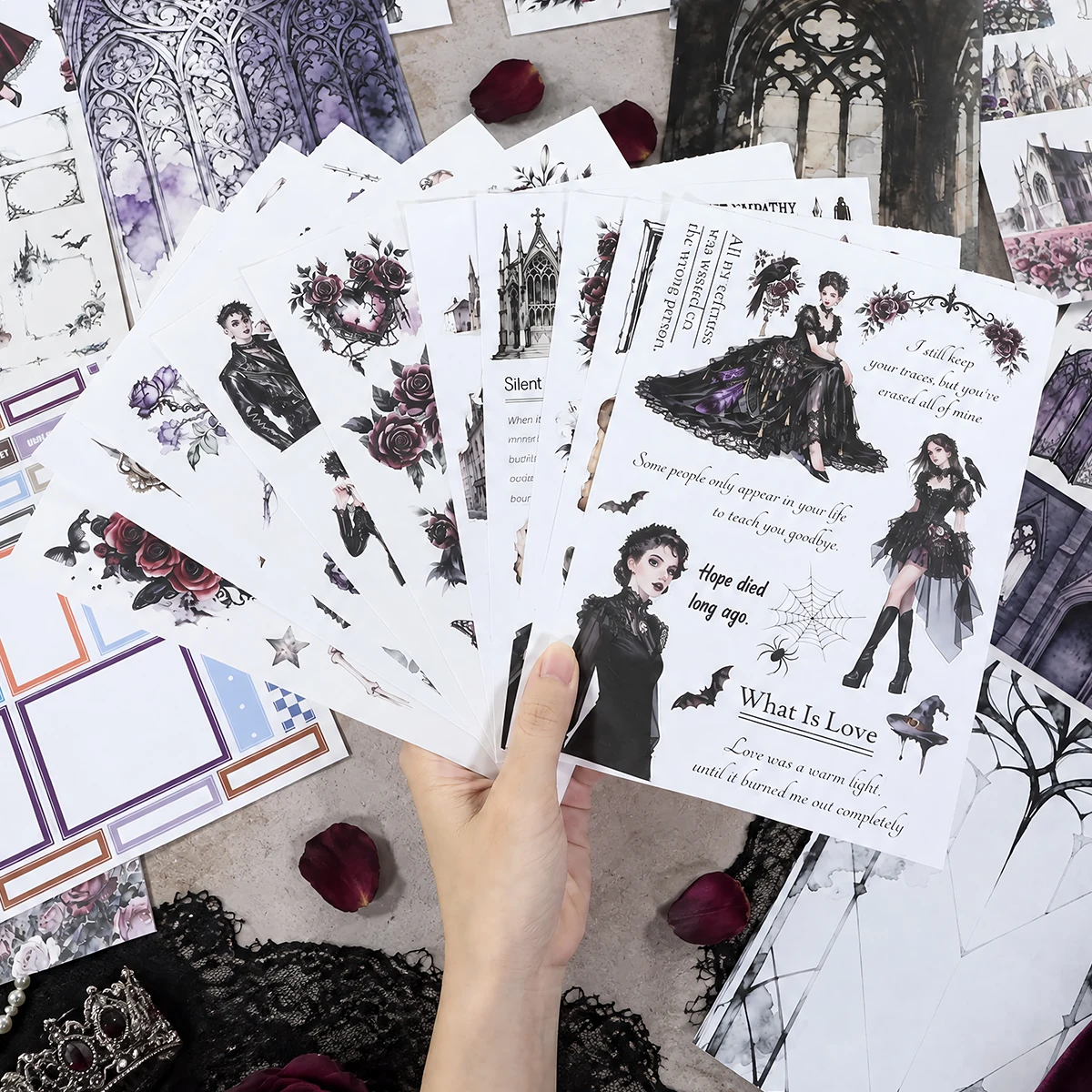 JIANWU 24 Sheets/book Vintage Gothic Flower Character Landscape Sticker Book Creative DIY Journal Material Collage Stationery