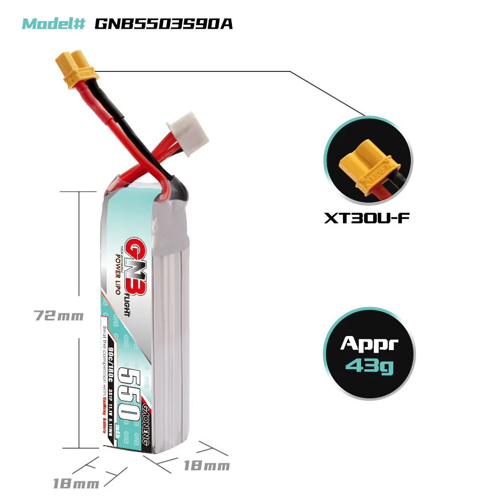 Original GNB 3S 11.1V 550mAh 90C/180C LiPo Battery For RC Helicopter Quadcopter FPV Drone Model Parts 11.1V Rechargeable Battery