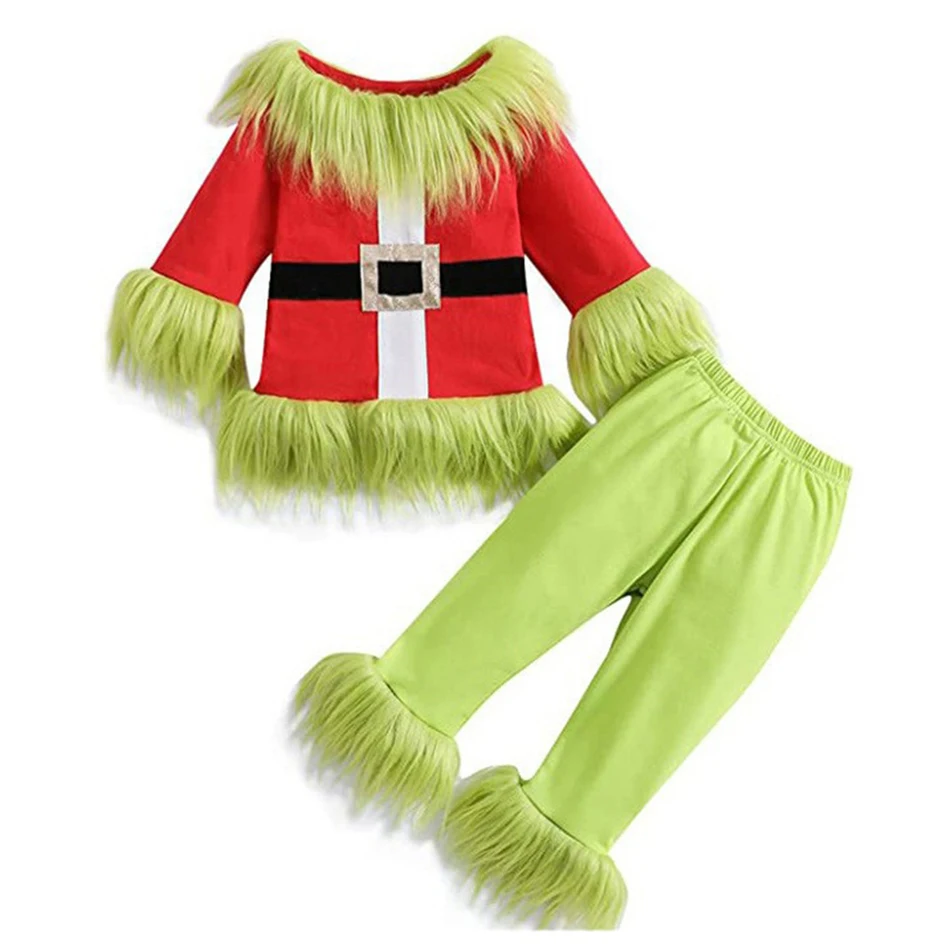 Unisex Kids Christmas Green Hair Monster Cosplay Performance Clothes Children Masquerade Event Party Costume Sets for Boys Girls