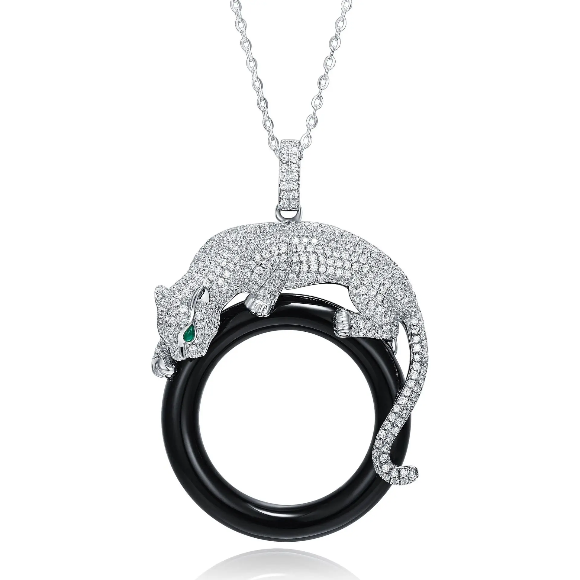 

Exquisite Women's 925 Sterling Silver Leopard Pendant Artificial Emerald Statement Fine Jewelry Luxury Valentines Banquet Gifts