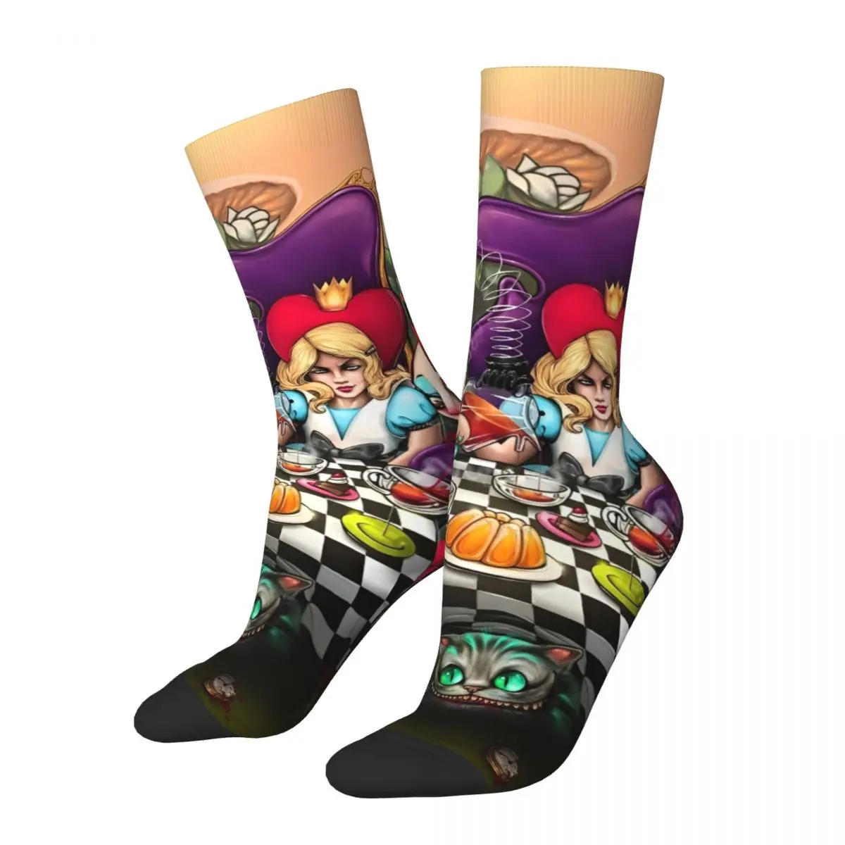 Alice In Wonderland Socks Funny Stockings Men High Quality Cycling Socks Autumn Design Anti Skid Socks