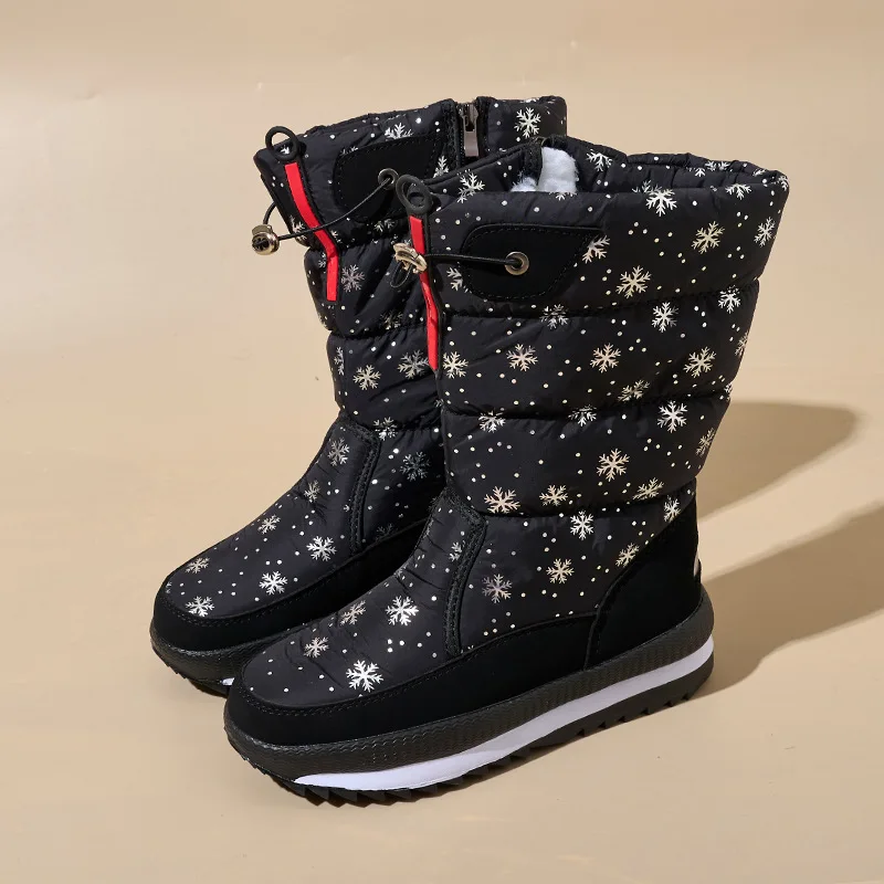 

2025 Winter New Faux Fur Lined Snow Boots for Women Mid Calf Waterproof Anti-Slip Thermal Warm Large Size Shoes