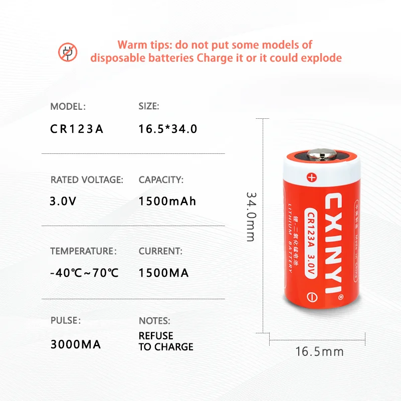 CXINYI CR123A with Welding Foot 3V Disposable Lithium Manganese Battery Smoke Alarm Intelligent Toilet CR17345 Water Meter