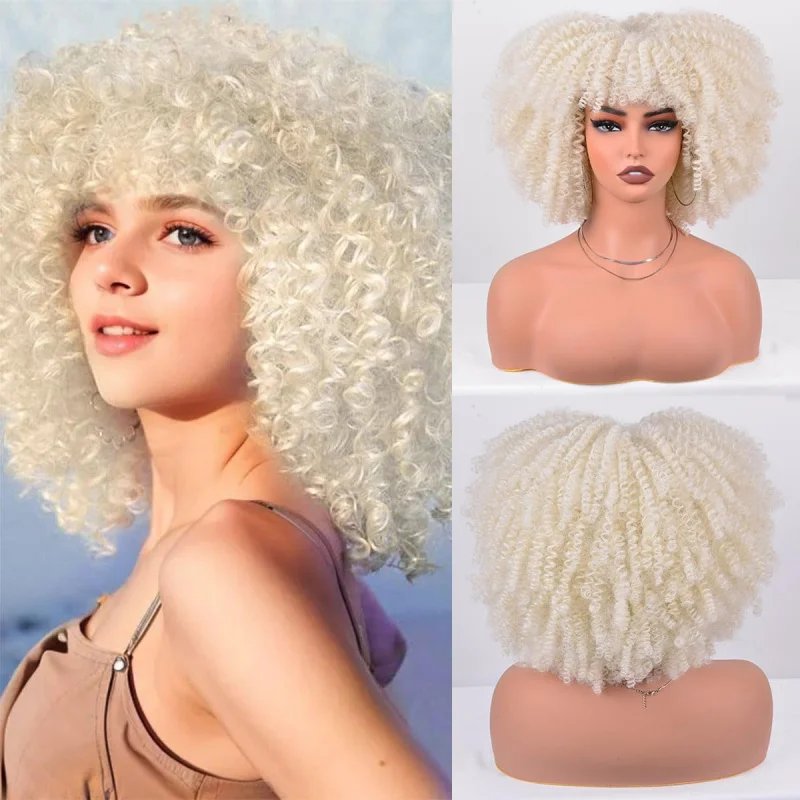 

Короткий афро-парик с кудрями типа «кукурузные локоны», черный, синтетический, полный.