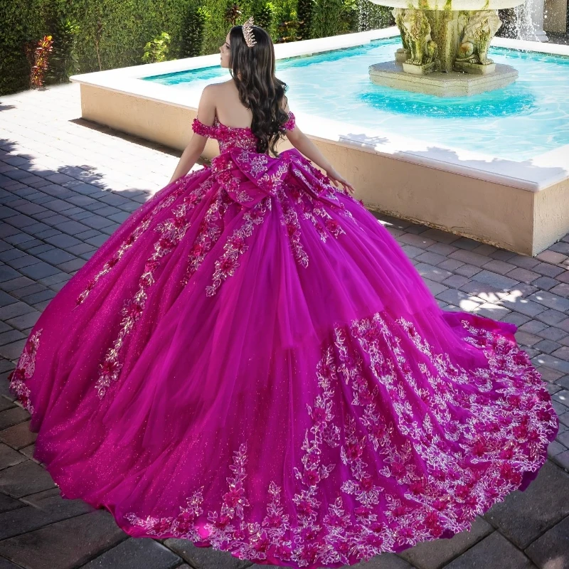 Rose Red Quinceanera Dresses Lace Applique Beads Tull Vestido De 15 Años 2024 Off the Shoulder Sweet 16 Prom Gowns