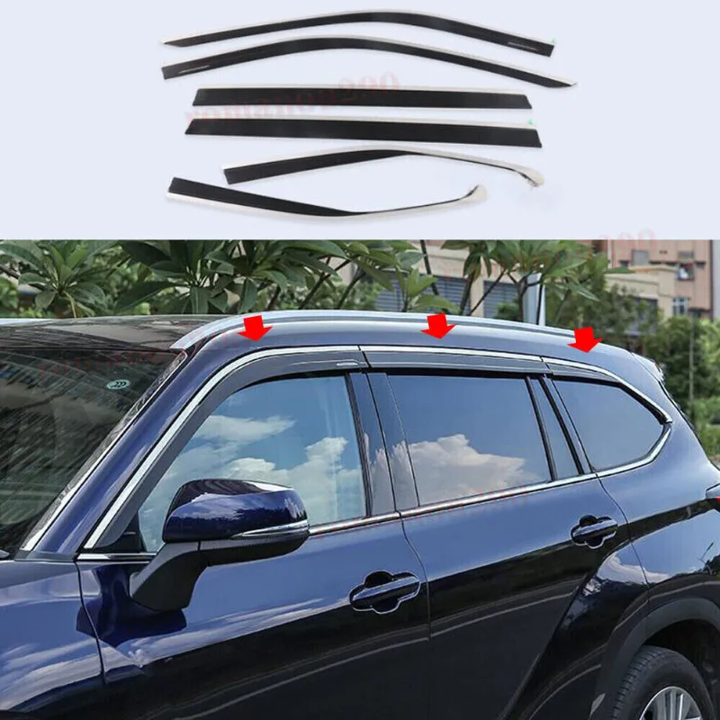 For 20-23 Toyota Highlander Black+Chrome Window Visor Vent Shades Sun Rain Guard