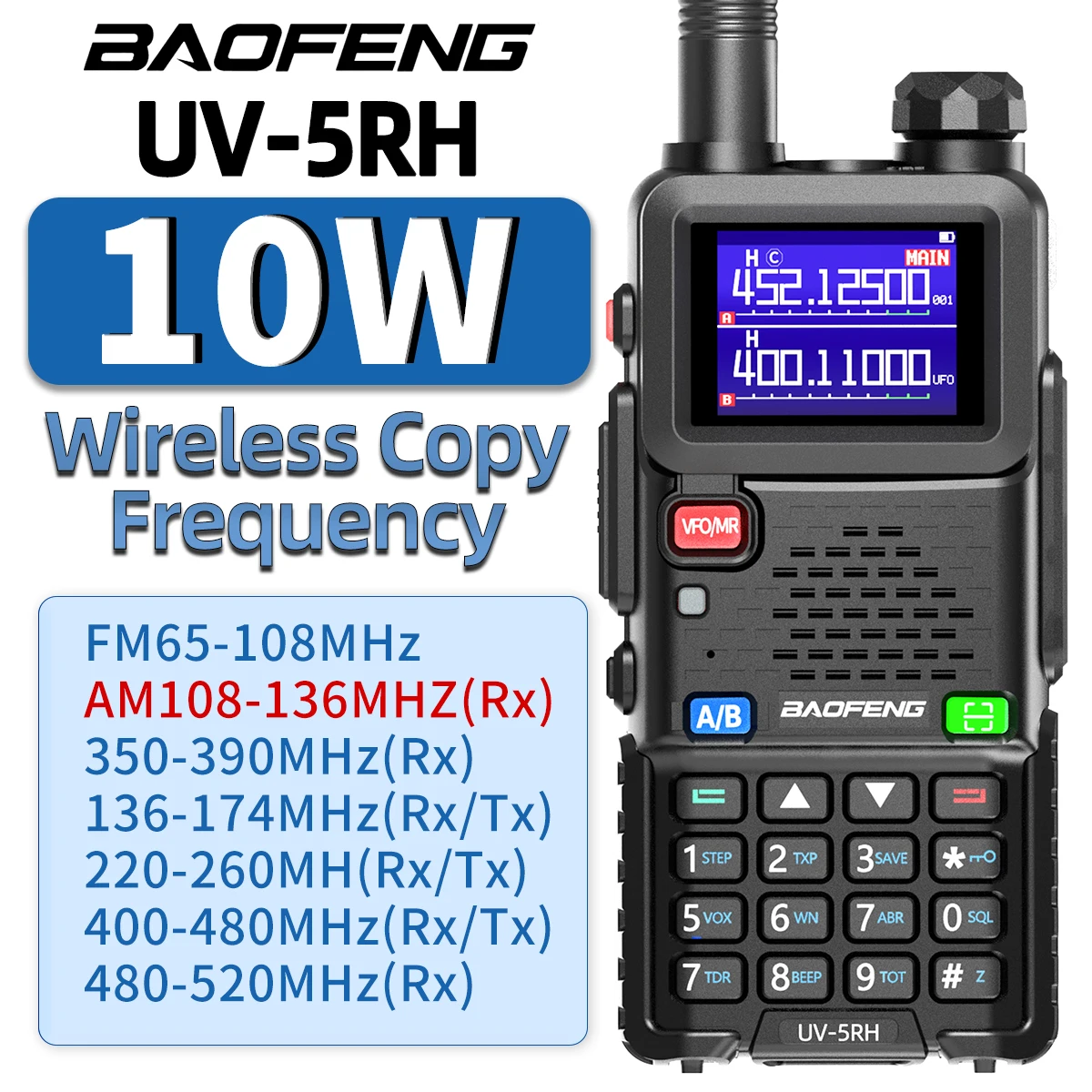 

Baofeng UV-5RH 10W Air Band Walkie Talkie Wirless Copy Frequency 999CH Type-C USB Charger Long Range UV 5R 17 Pro Two Way Radio