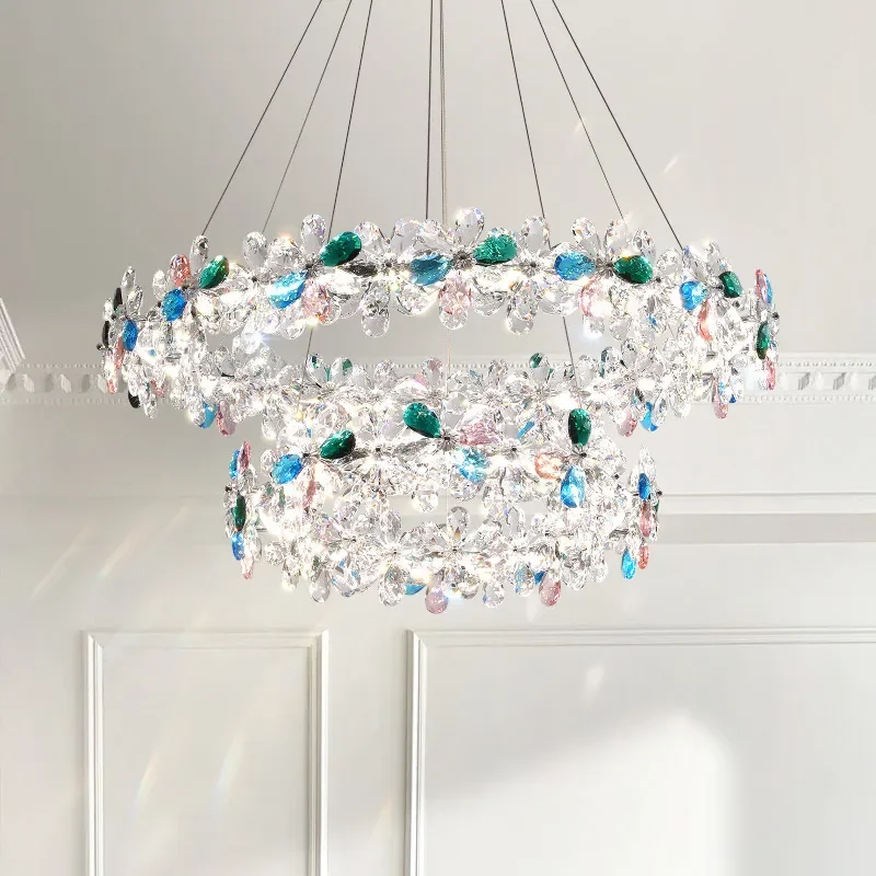 Modern French Crystal Chandelier Luxury Main Light for Living Room Dining Area Bedroom High End Floral Design Ceiling Fixture