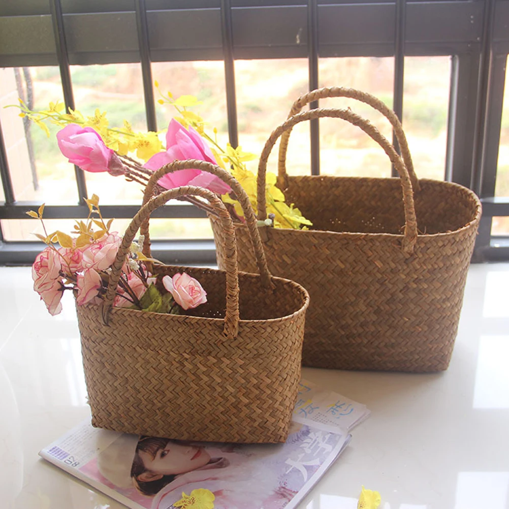 

Handmade Woven Straw Basket Storage for Plants Toys Laundry Living Bedroom Balcony Outdoor Use No Deformation