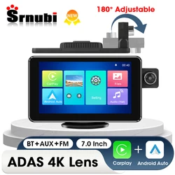 Srnubi 7 Inch 4K ADAS Dash Cam Wireless CarPlay & Android Auto 3 Channel Recording Car DVR FM GPS Time Lapse 24h Park Monitor