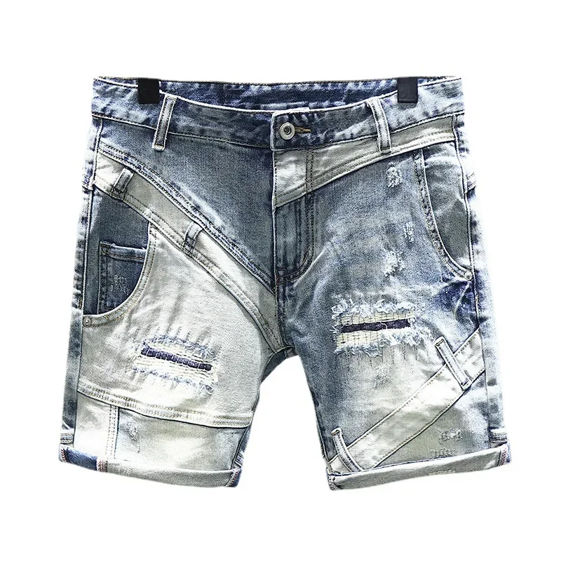 Fashion Summer Luxury Vintage Y2K Men\'s Jeans Designer Washed Distressed Ripped Vintage Classic Blue Boyfriend Denim Shorts Male