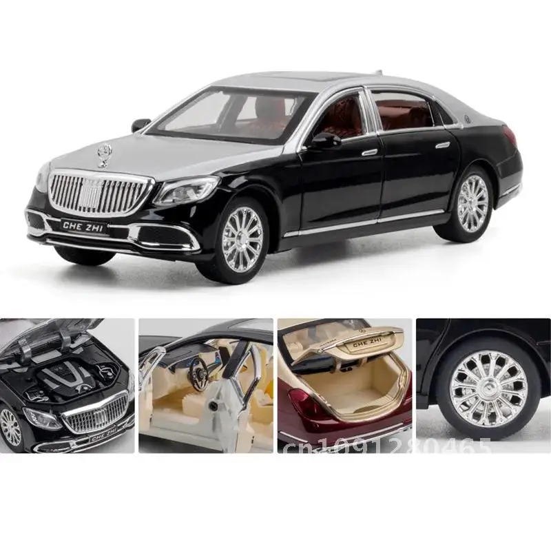 1/32 Maybach S650 Spielzeugautomodell, Druckguss-Fahrzeugmodell aus Metall, Miniatur-Rückzieh-Sound- und Lichtkollektion, Geschenk für Jungen und Kinder