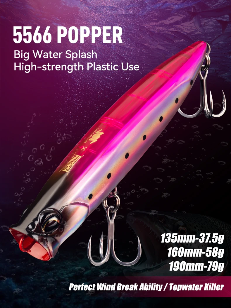 Kingdom Popper Angelköder 37,5 g 58 g 79 g Topwater Wobbler Salzwasser Kunstköder Trolling Popper Jerkbait zum Barschangeln – Detail 1