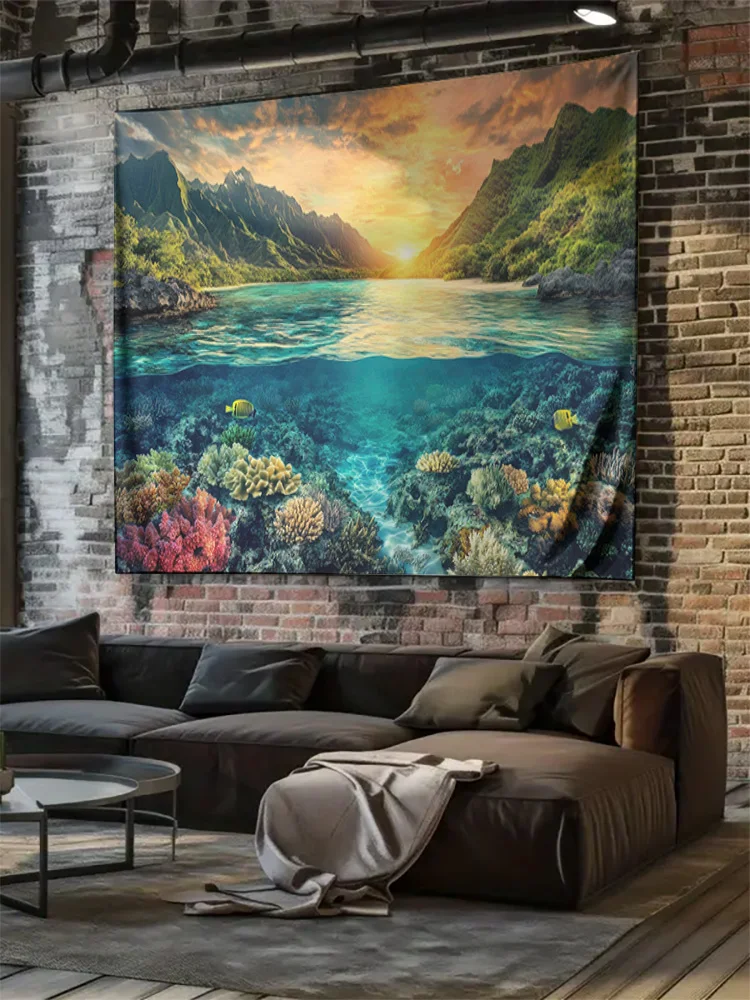 معلق على الحائط على شكل جنة مرجانية تحت الماء - نسيج مشهد المحيط الطبيعي #6