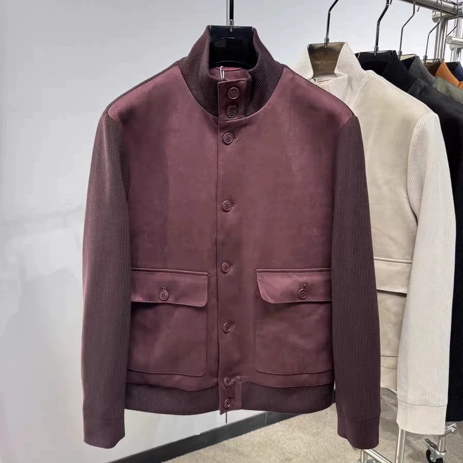 

Laoqian модный мужской осенне-зимний деловой повседневный вязаный пуховик с заплатками бейсбольная куртка пальто