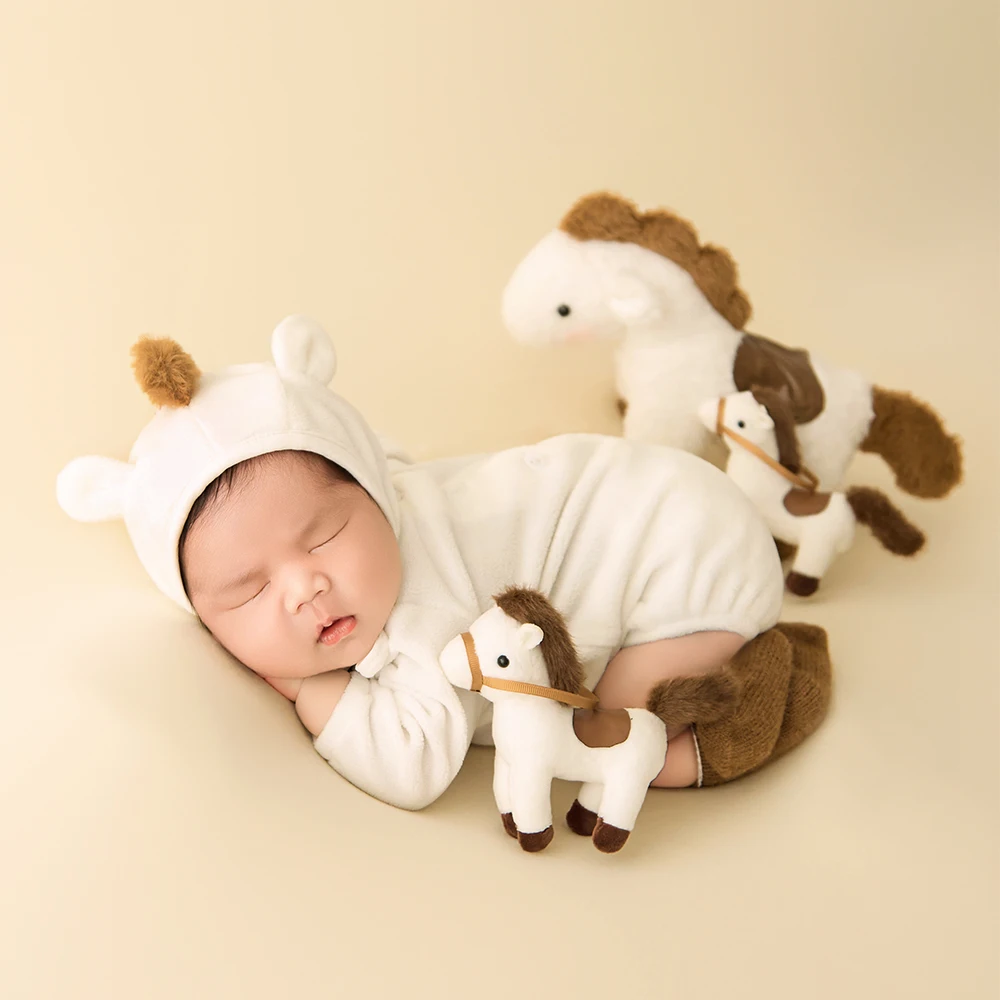 الوليد التصوير المهر موضوع الدعائم أفخم المهر زي لطيف الحصان دمية الدعائم استوديو المهنية 0-1 شهر الطفل صور التبعي