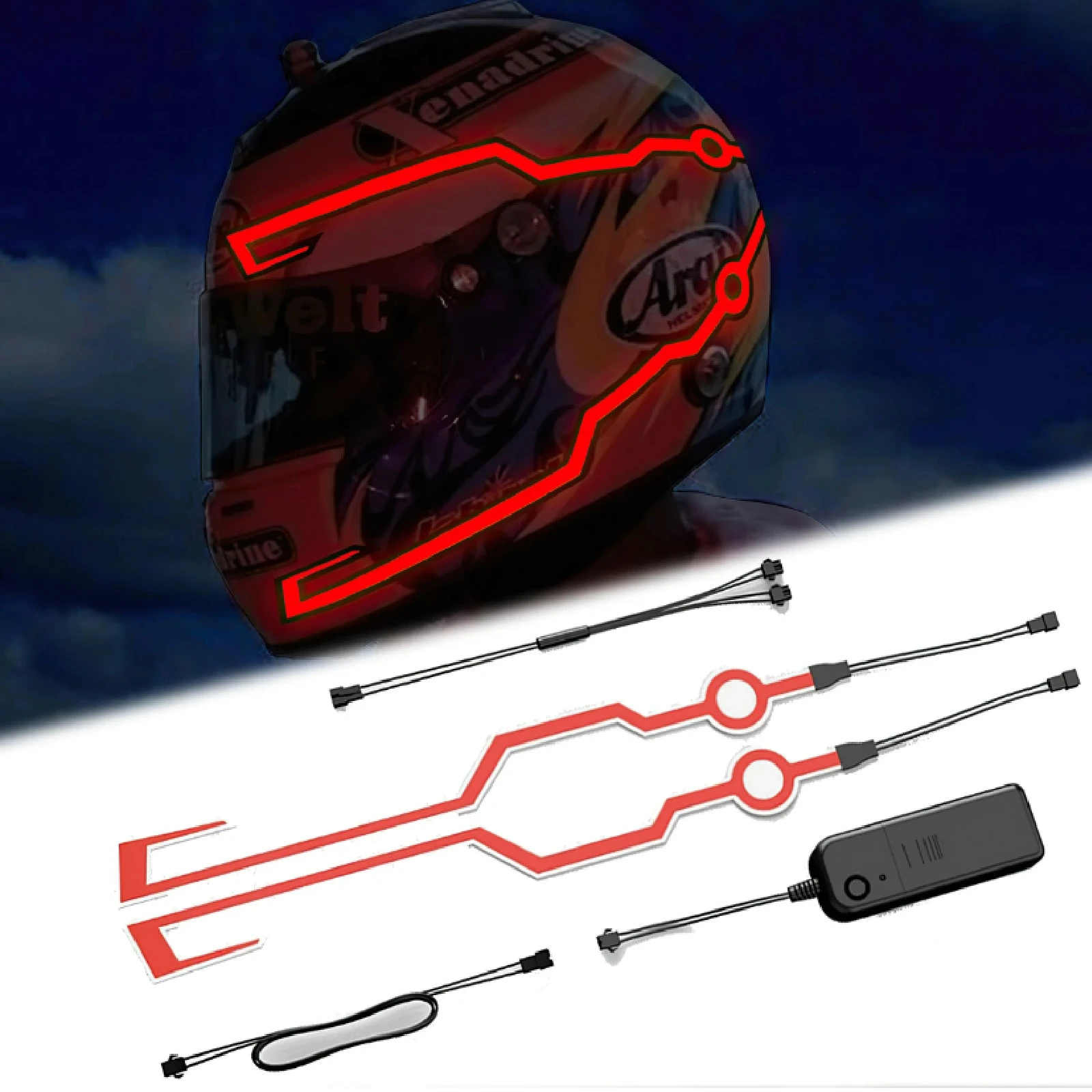 New Motorcycle Helmet LED Warning Lights Night Riding Helmet Motor Cold Light Strip EL Waterproof Sticker 4 Flashing Accessories