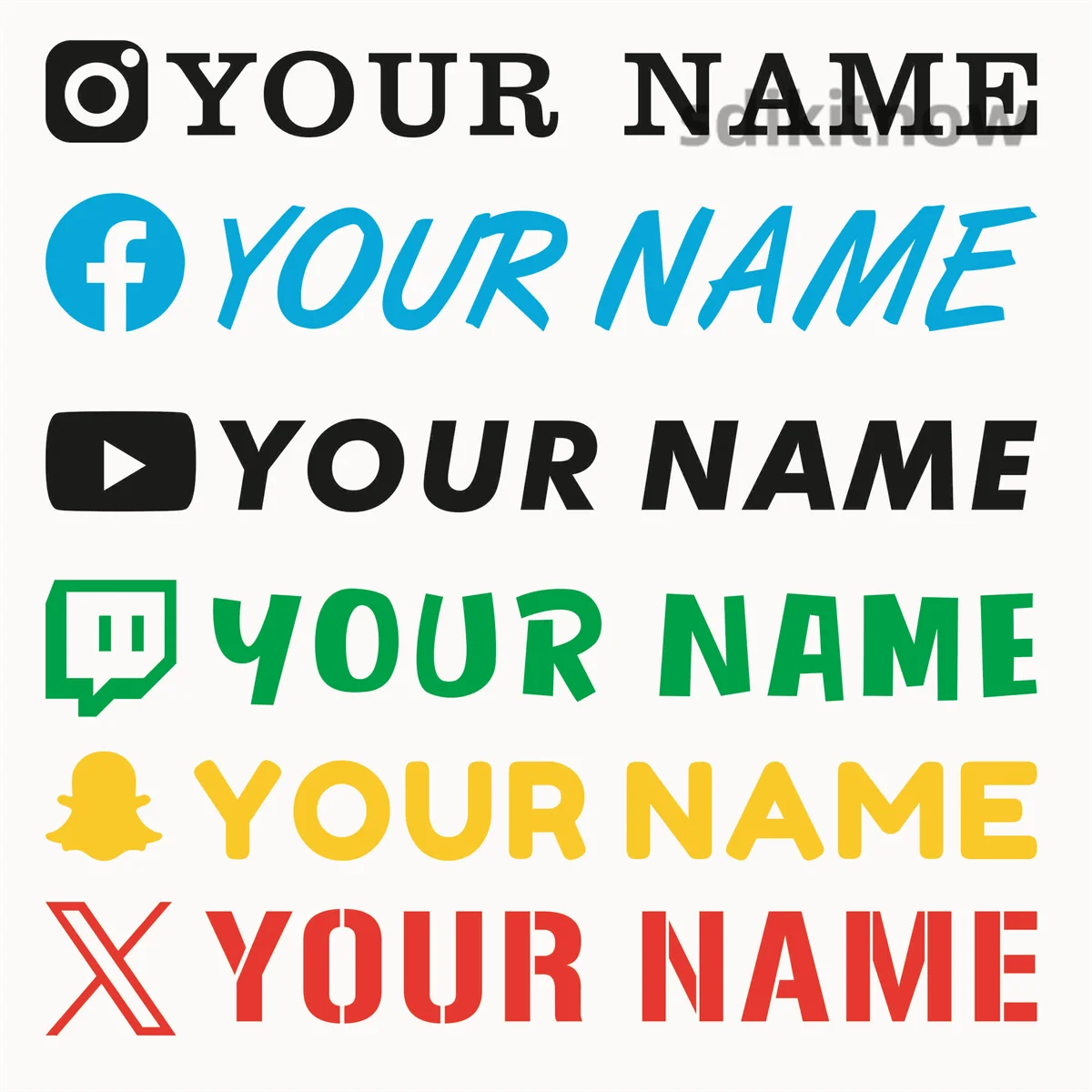 Custom Text Instagram my name sticker Facebook logo X YouTube Snapchat Twitch For Car Bike Motorbike helmet Door Football Decal