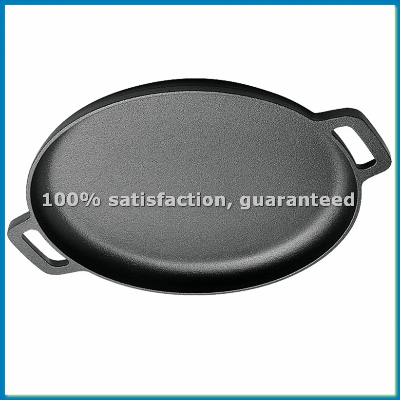 Cast Iron Pizza Pan Steel Pizza Cooker with Handles Deep Stone for Oven or Griddle for Gas,33x33cm-AT35