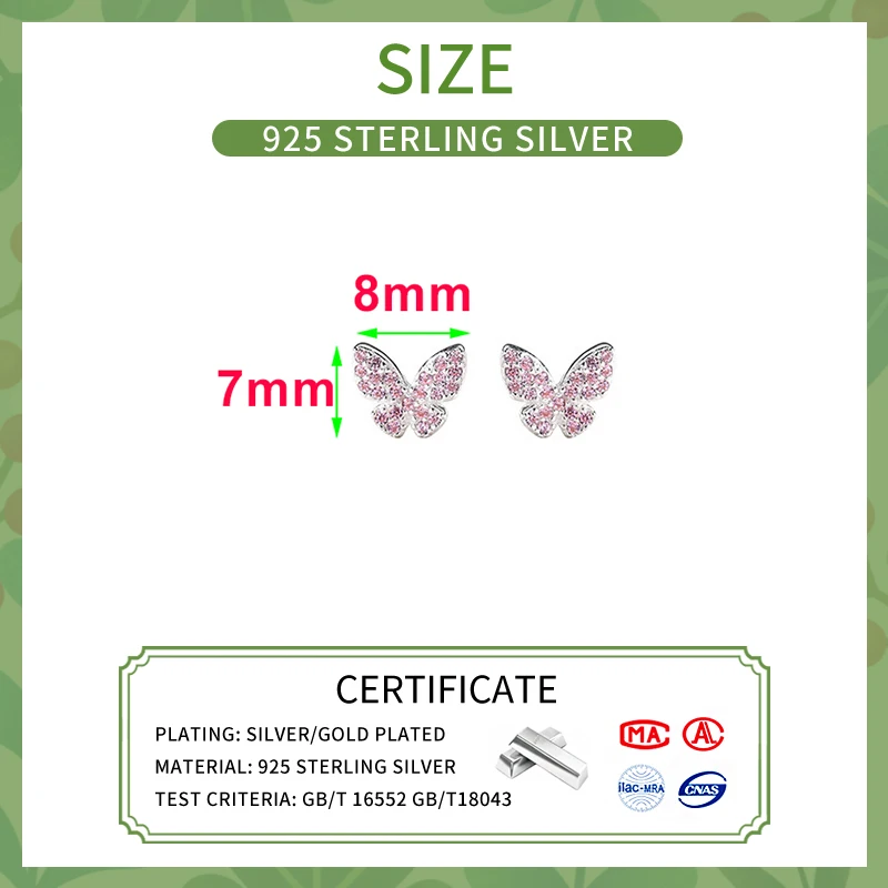 INZATT Real 925 Sterling Silver Zircon 7*8mm Butterfly Luxury Earrings  for Women Charms 2024 Fashion Trends Jewelry