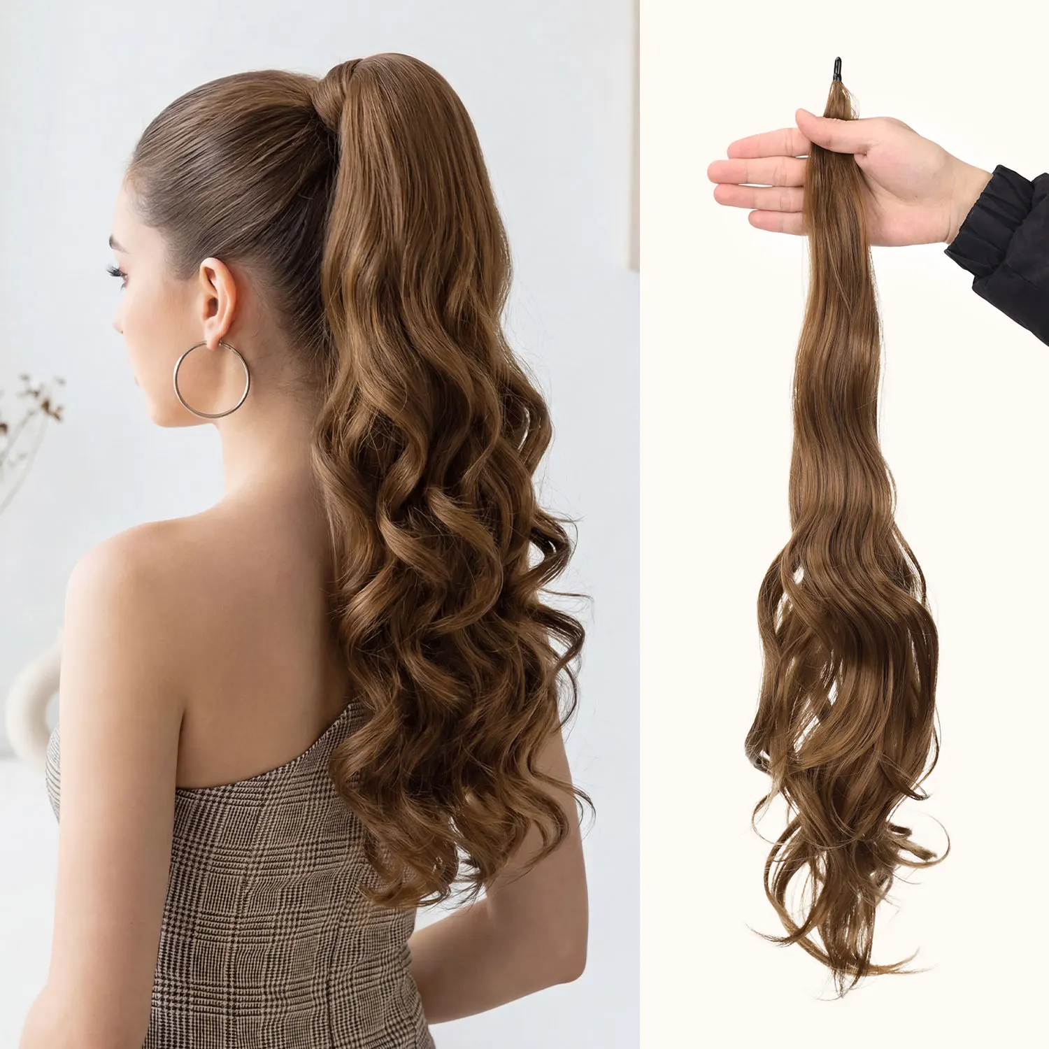 

Синтетические накладные хвосты-шиньоны 32 дюйма, натуральные волнистые, гибкие, с креплением на резинке, для женщин, на каждый день, для вечеринок и праздников