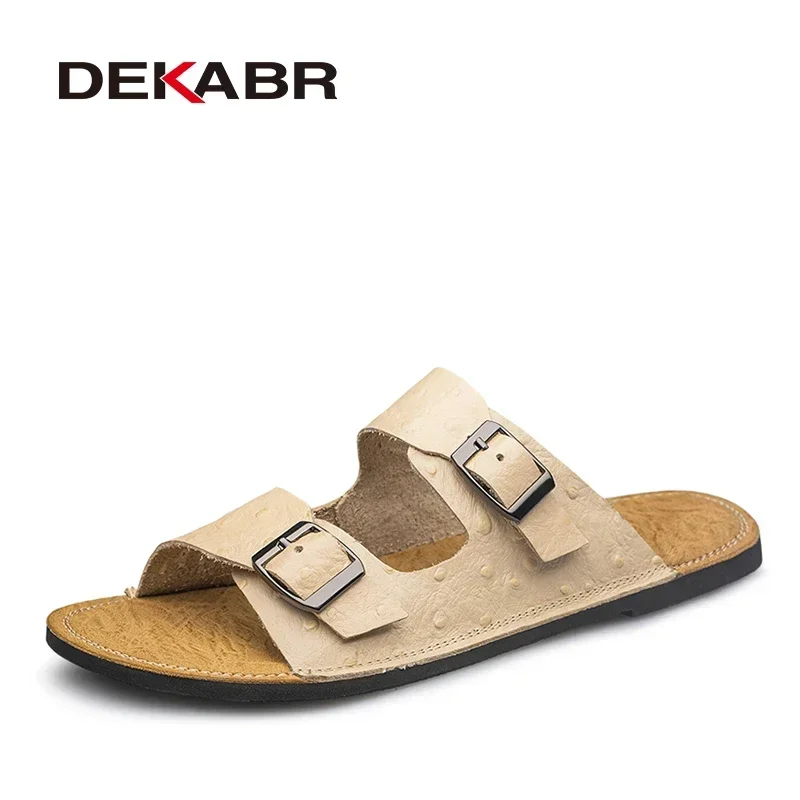 DEKABR Summer Men's Leather Sandals Fashion Double Tower Buckle Men Casual Slippers New High Quality Comfort Male Beach Sandals