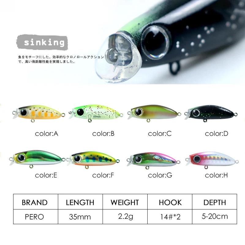 LETOYO 35mm 2.2g Micro Slow Sinking Lures Mini Minnow Fishing Lure Wobblers Perch Bass Trout Area Lures Stream Fshing Baits