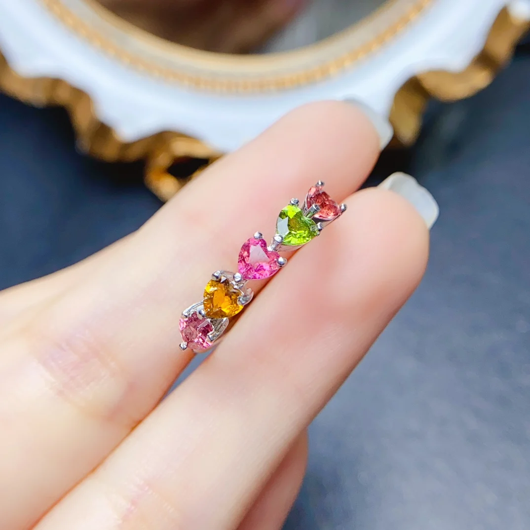 

FS 4mm Heart-shaped Natural Tourmaline Ring S925 Sterling Silver for Women Fine Fashion Charm Weddings Jewelry With Certificate