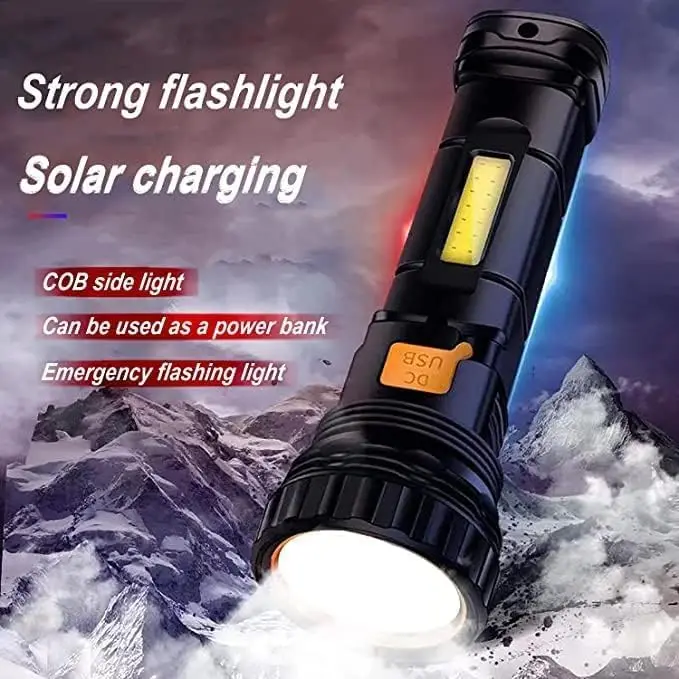 4-Pack Solar/Rechargeable 1000 Lumens LED Flashlight with Emergency Strobe, Power Bank & USB Charging